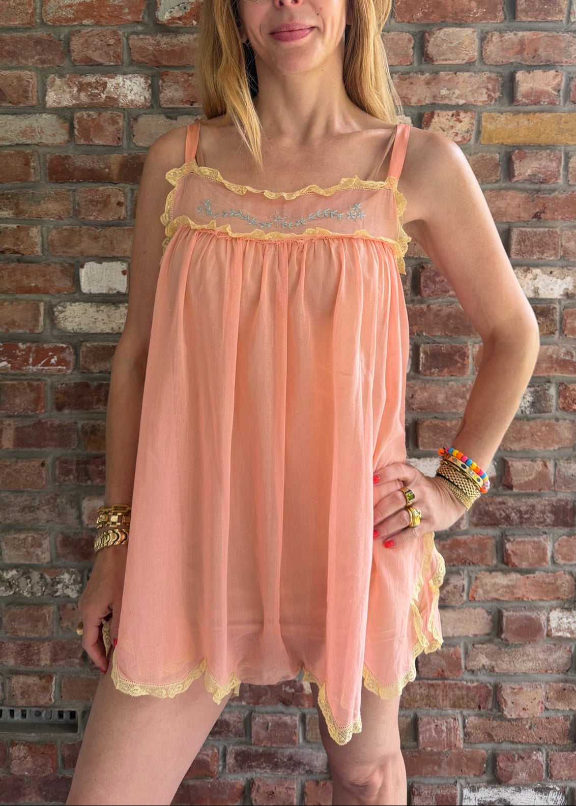 1920s - 1930s Peach Sheer Teddy Romper