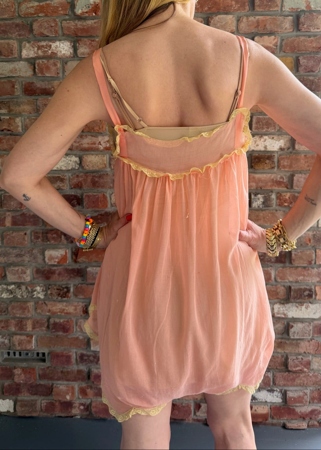1920s - 1930s Peach Sheer Teddy Romper