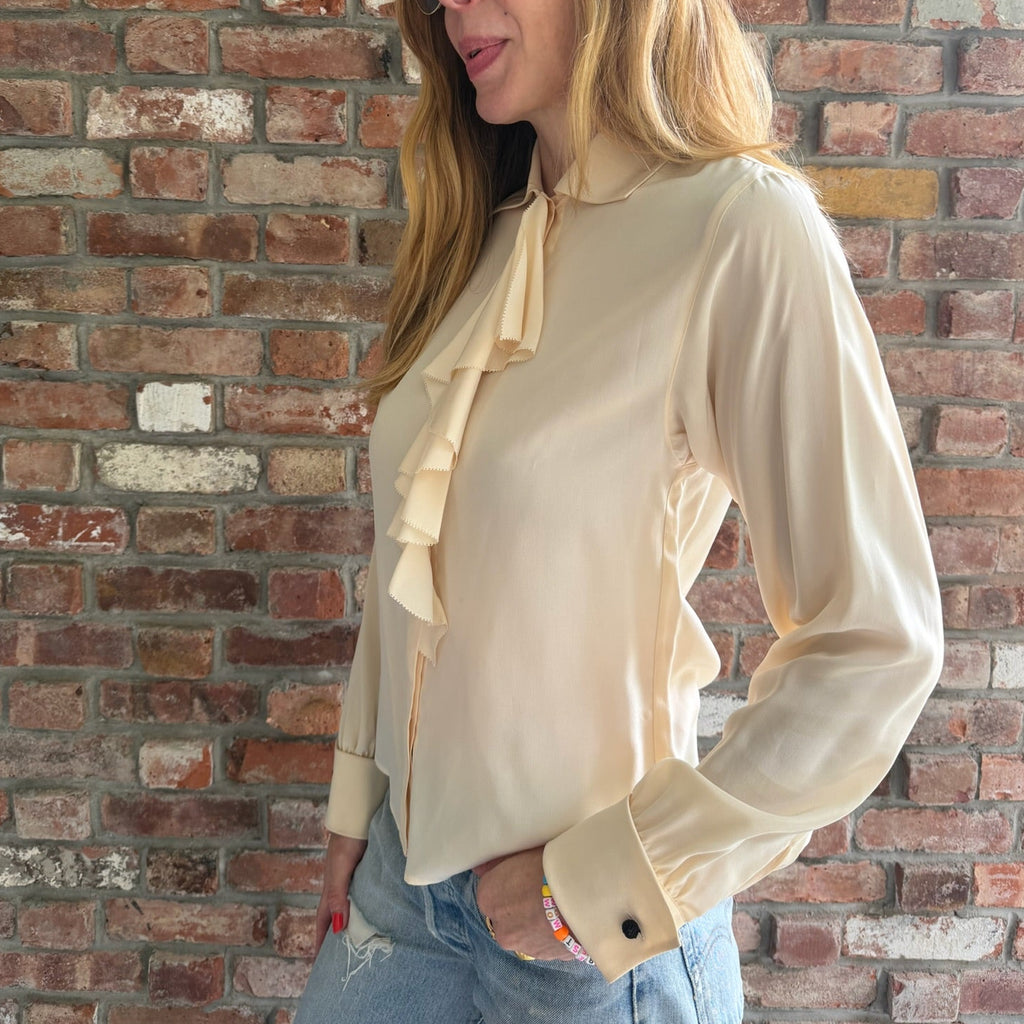 1970s Ivory Ruffle Secretary Blouse