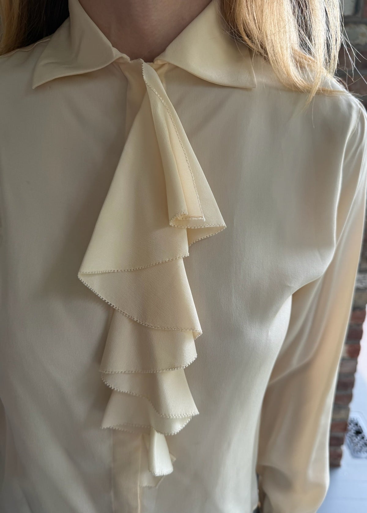 1970s Ivory Ruffle Secretary Blouse