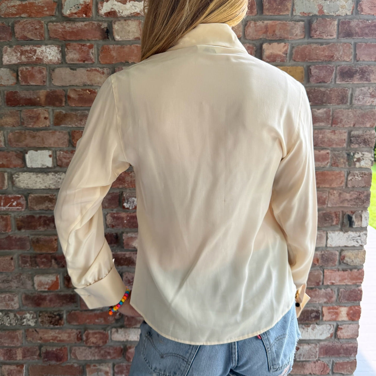 1970s Ivory Ruffle Secretary Blouse
