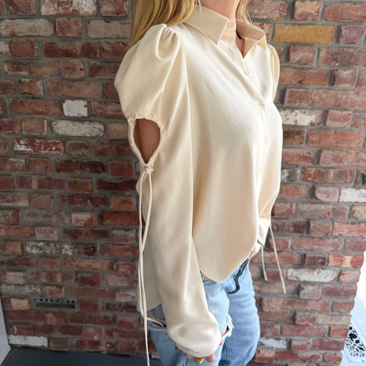 2000s See by Chloé Cream Cutout Puff Sleeve Blouse