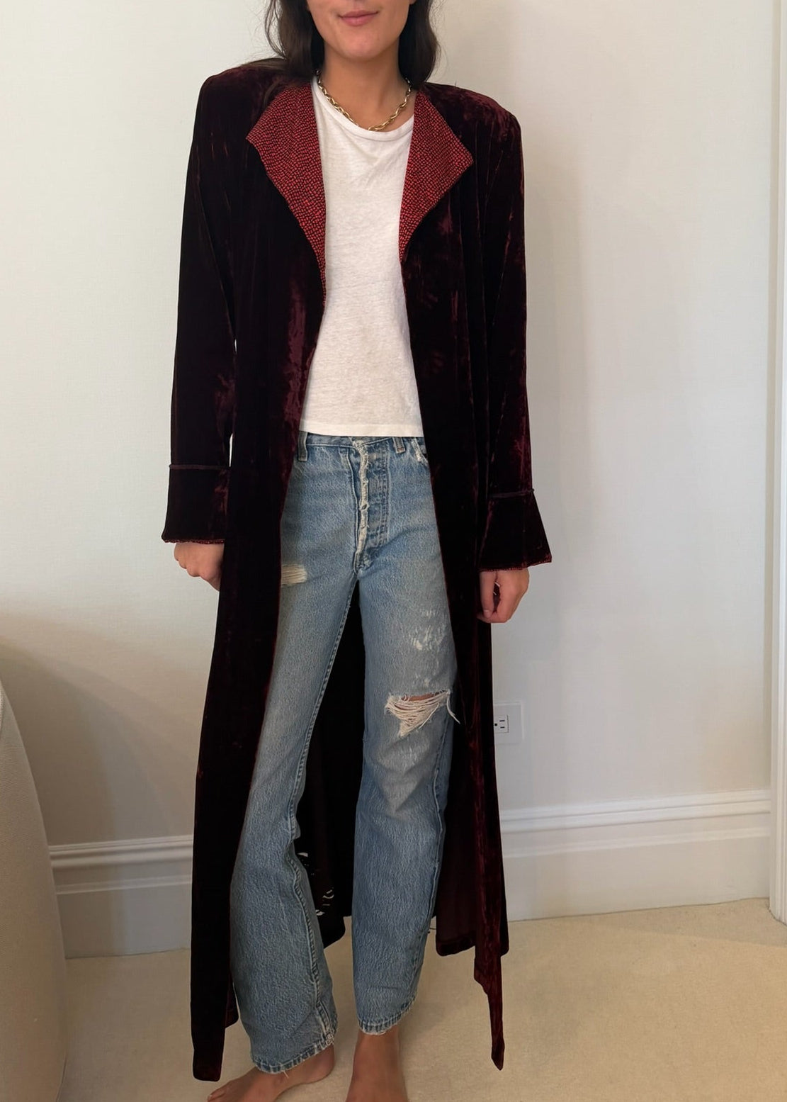 1980s Burgundy Velvet Duster