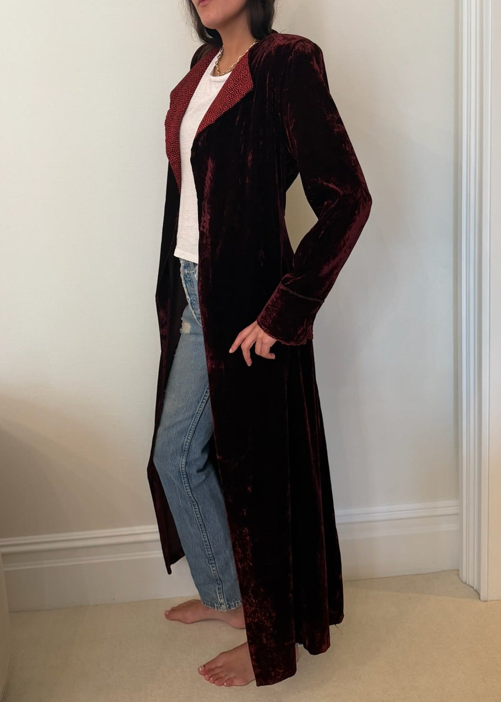 1980s Burgundy Velvet Duster