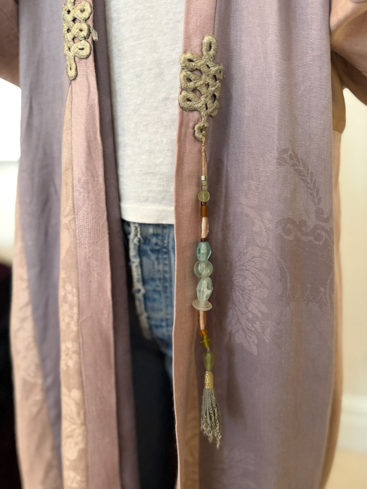 1970s Upcycled Asian Inspired Silk Embroidered Robe Duster