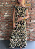 1960s Black Metallic Brocade Evening Gown