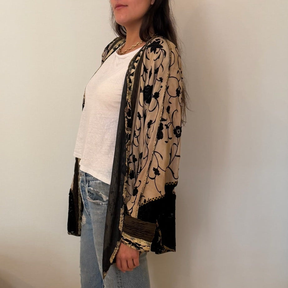 1980s Silk and Velvet Embroidered Gold/Black Duster