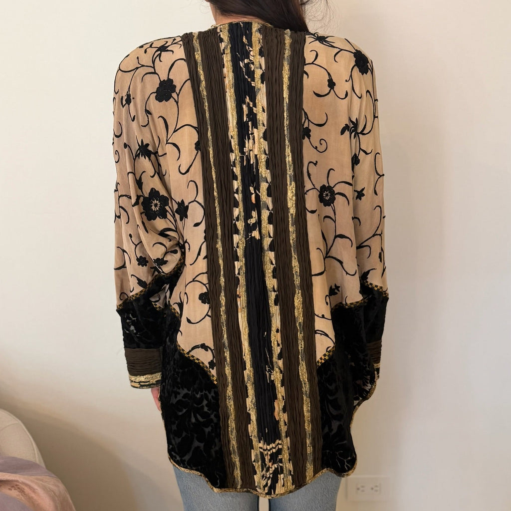 1980s Silk and Velvet Embroidered Gold/Black Duster