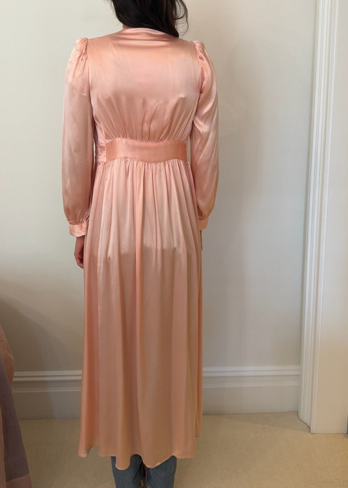 1930s-1940s Light Pink Silk Embroidered Duster