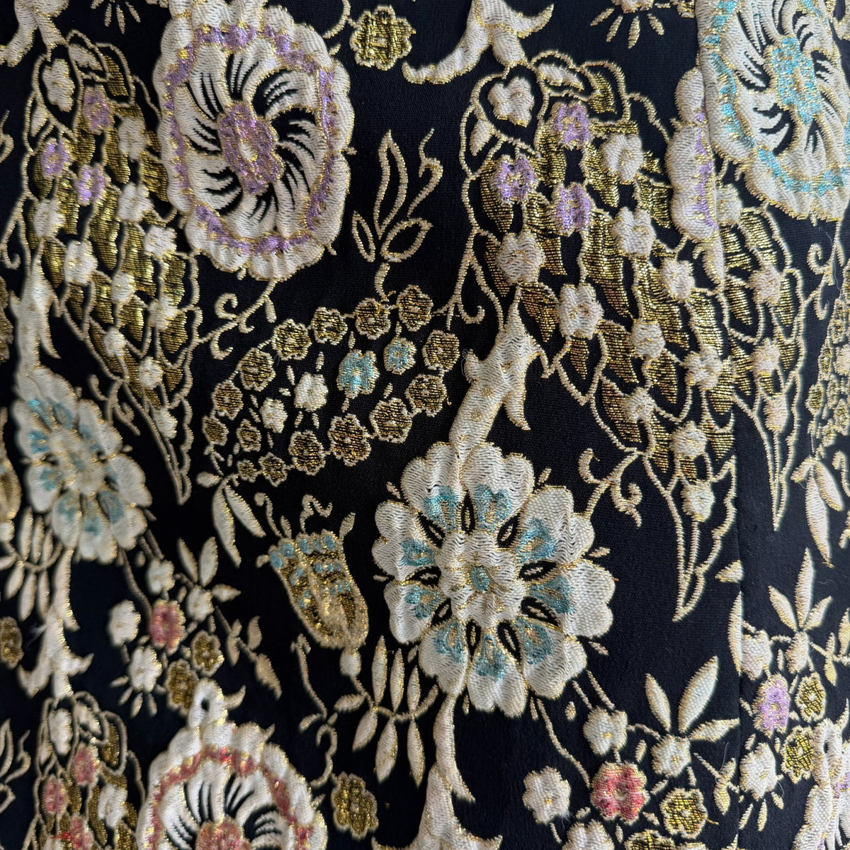 1960s Black Metallic Brocade Evening Gown