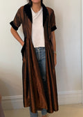 1930s-1940s Brown Silk and Black Velvet Hostess Duster