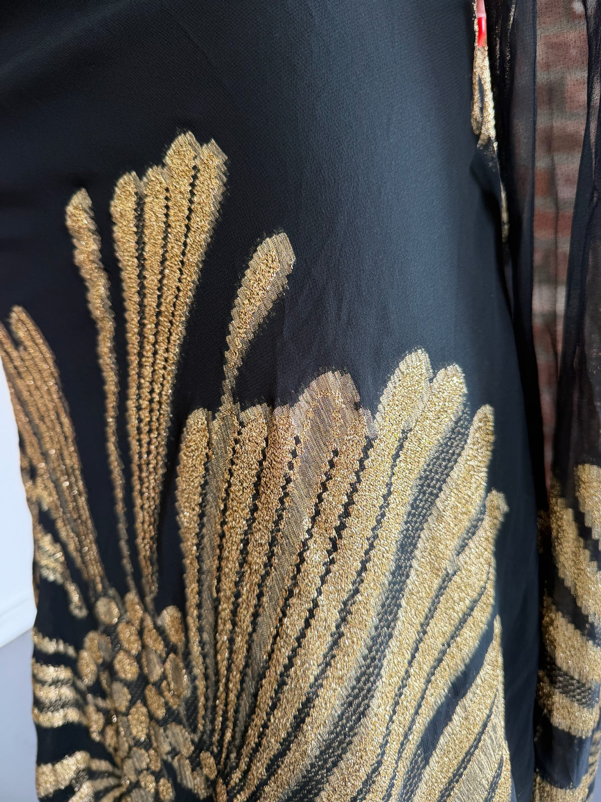 1960s - 1970s Black & Gold Metallic One-Shoulder Maxi Gown