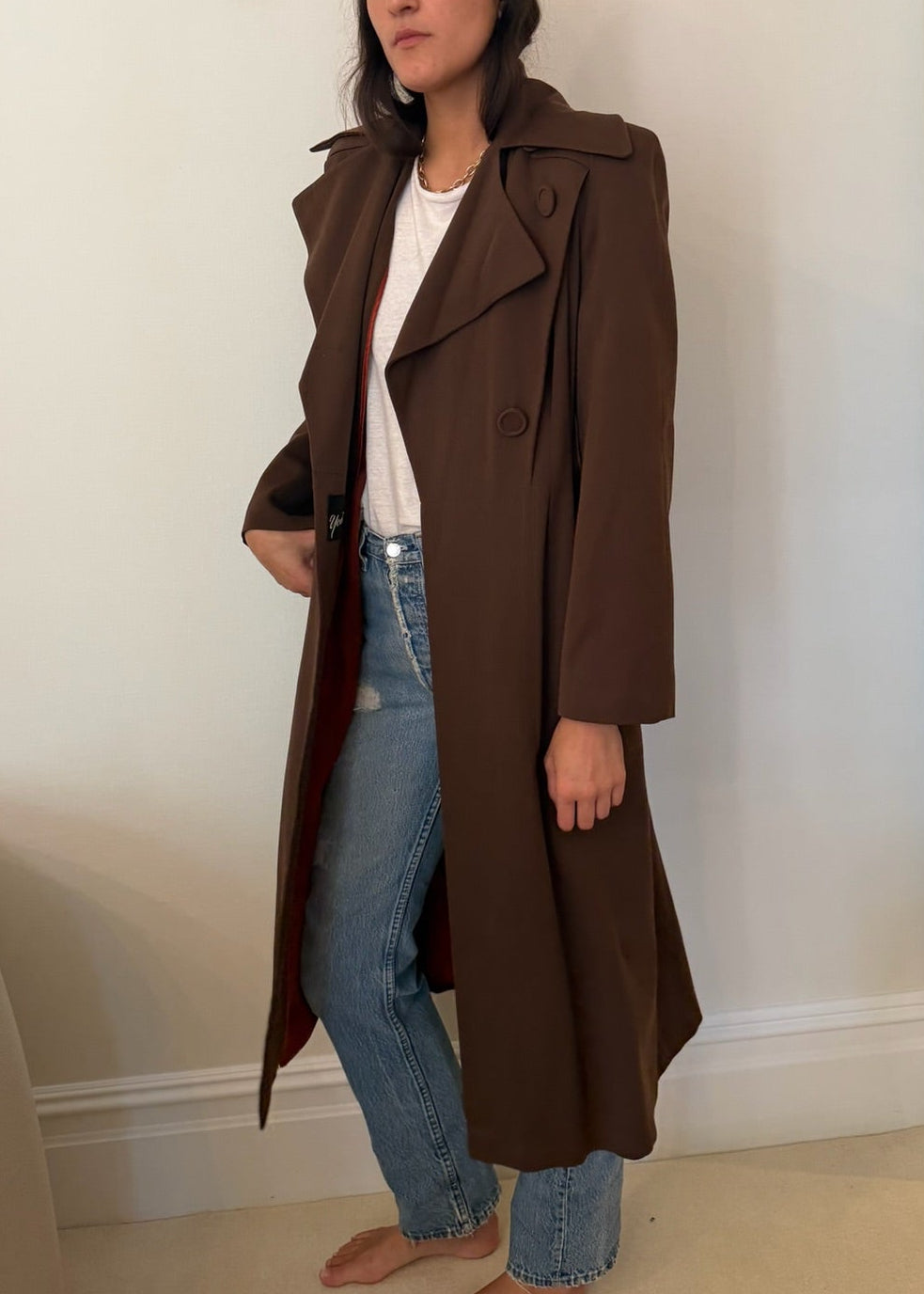 1970s-1980s Chocolate Brown Double Breasted Duster