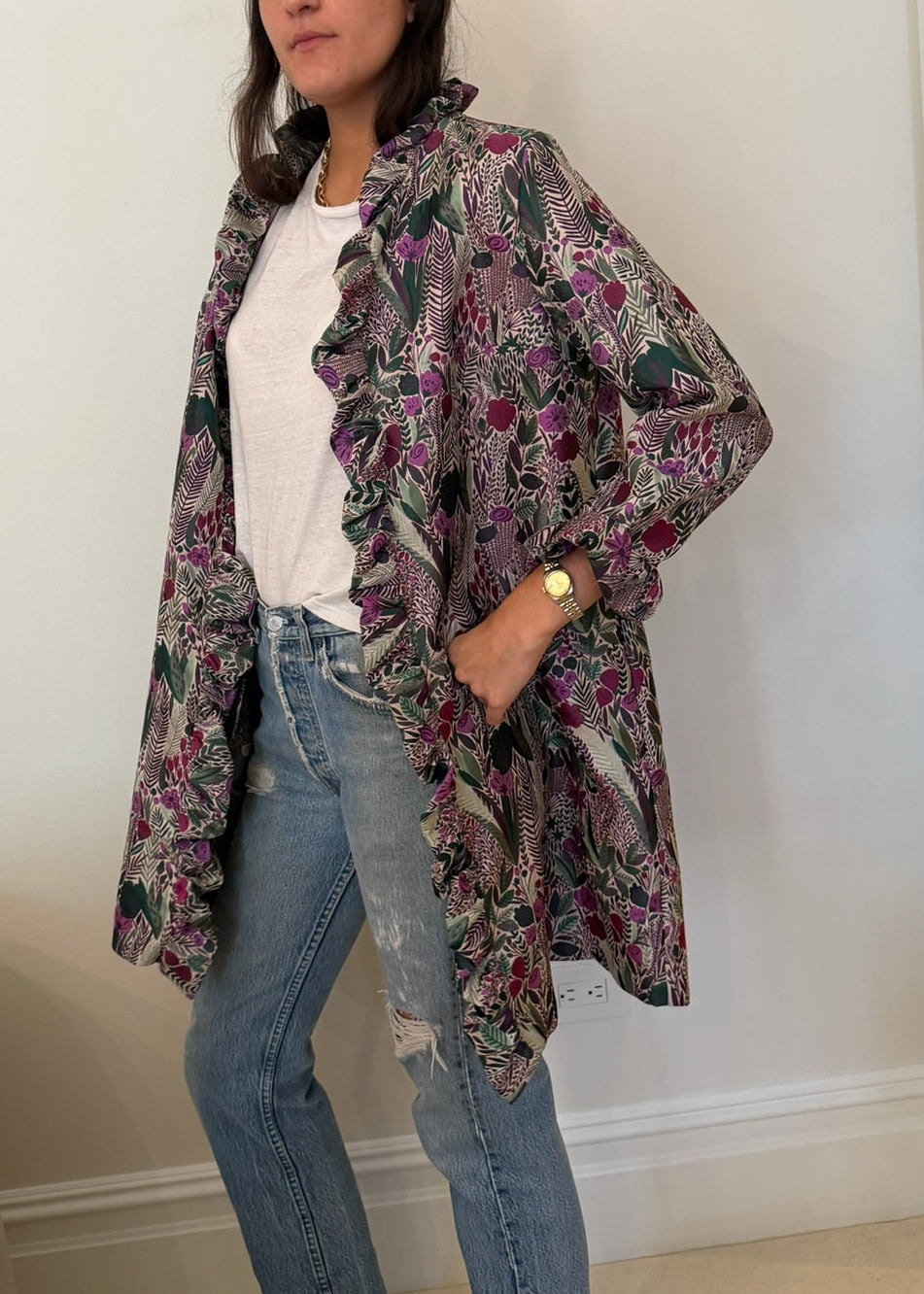 2000s Abstract Floral Ruffle Duster