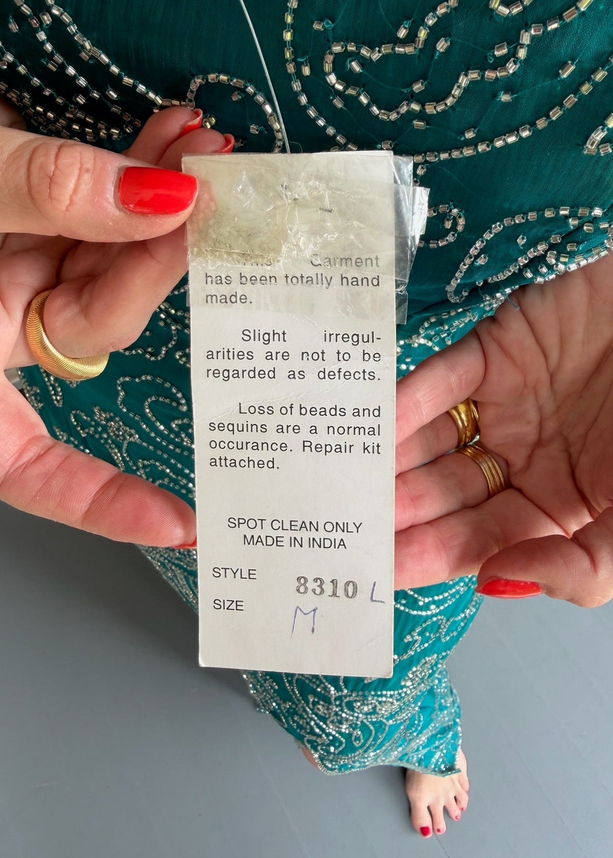 1980s - 1990s Teal Silk Beaded Column Gown