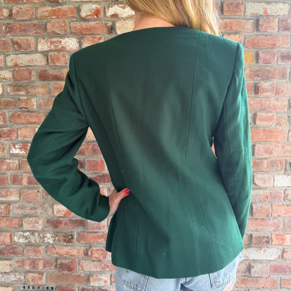 1990s Green Wool Jacket with Pearl Buttons