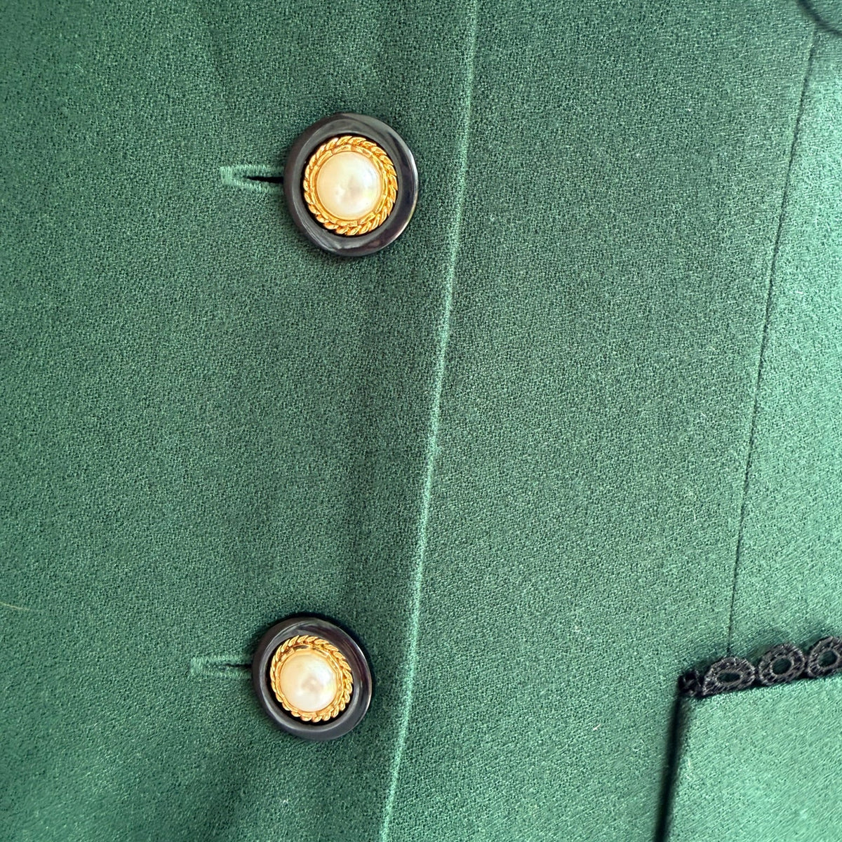 1990s Green Wool Jacket with Pearl Buttons
