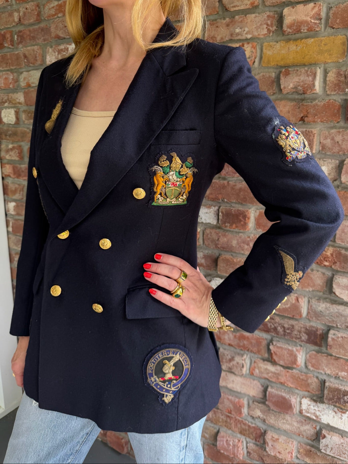 1980s - 1990s Polo Ralph Lauren Navy Wool Military Patch Blazer