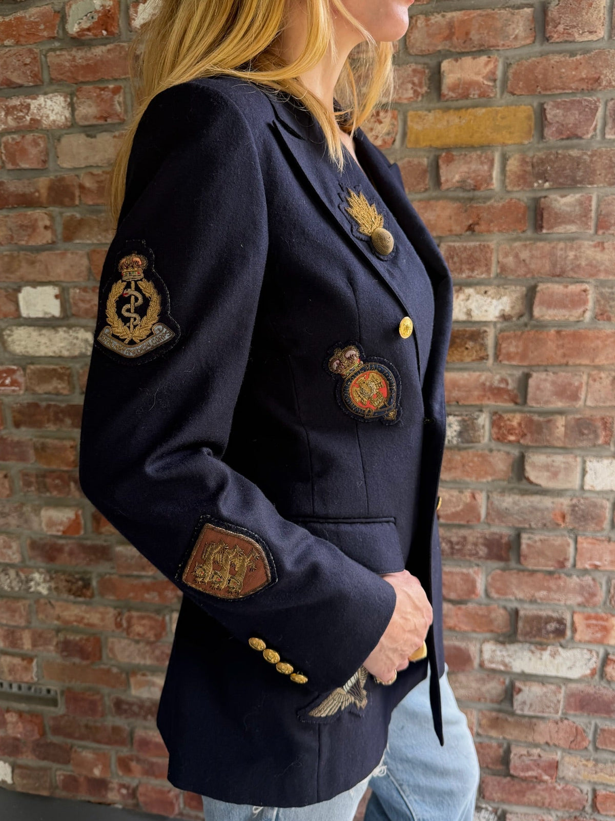 1980s - 1990s Polo Ralph Lauren Navy Wool Military Patch Blazer
