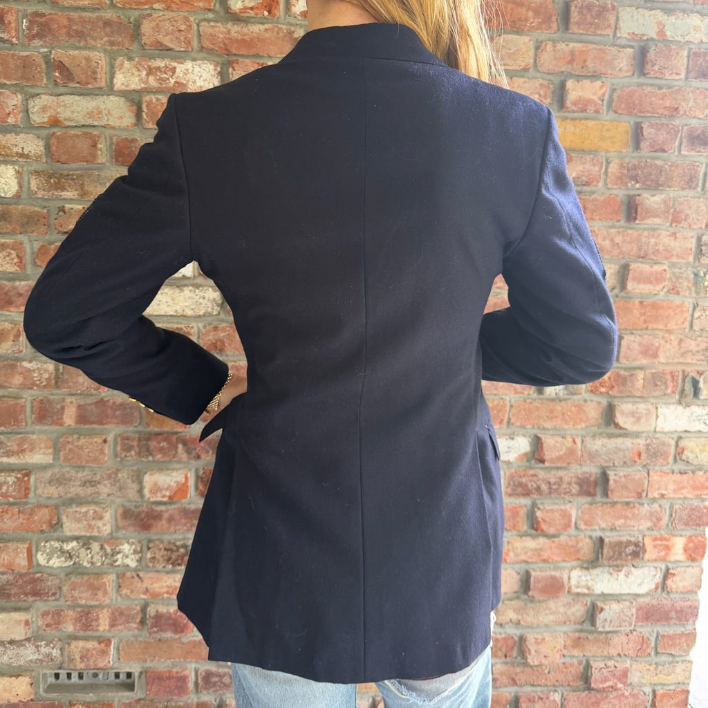1980s - 1990s Polo Ralph Lauren Navy Wool Military Patch Blazer