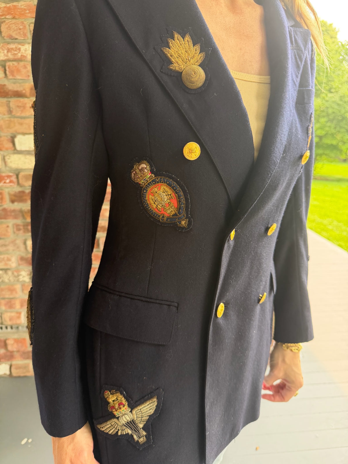 1980s - 1990s Polo Ralph Lauren Navy Wool Military Patch Blazer
