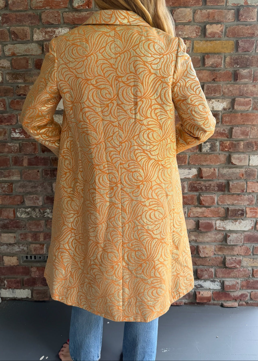 1960s - 1970s Gold & Orange Metallic Brocade Long Coat