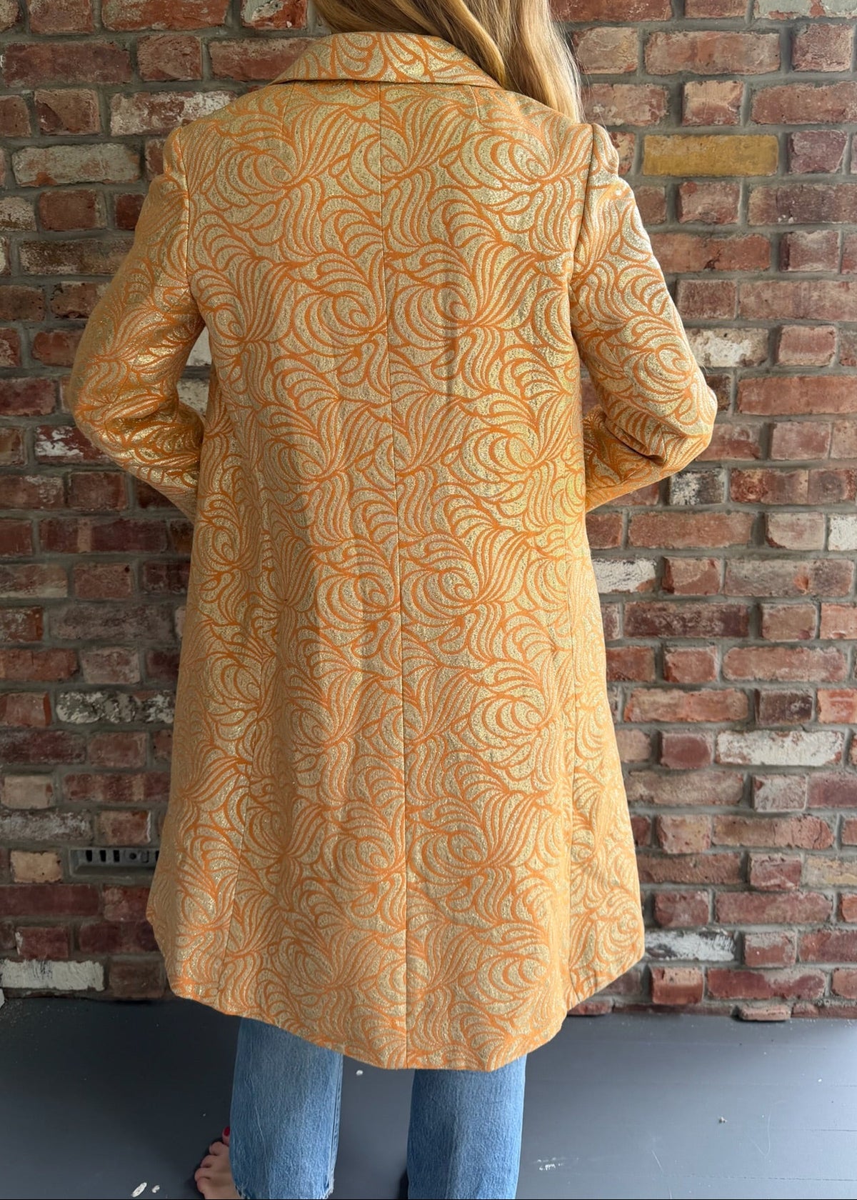 1960s - 1970s Gold & Orange Metallic Brocade Long Coat
