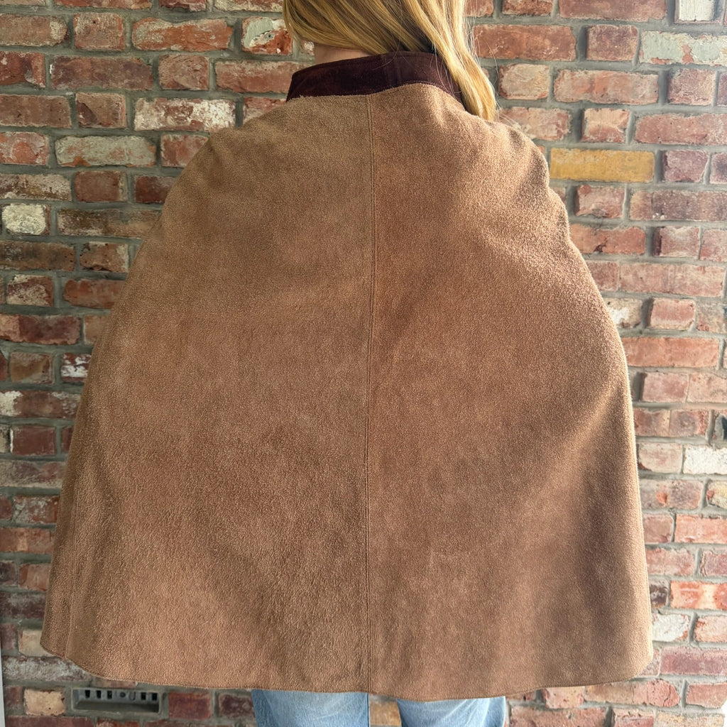 1960s Tan Suede Cape with Embroidered Flowers