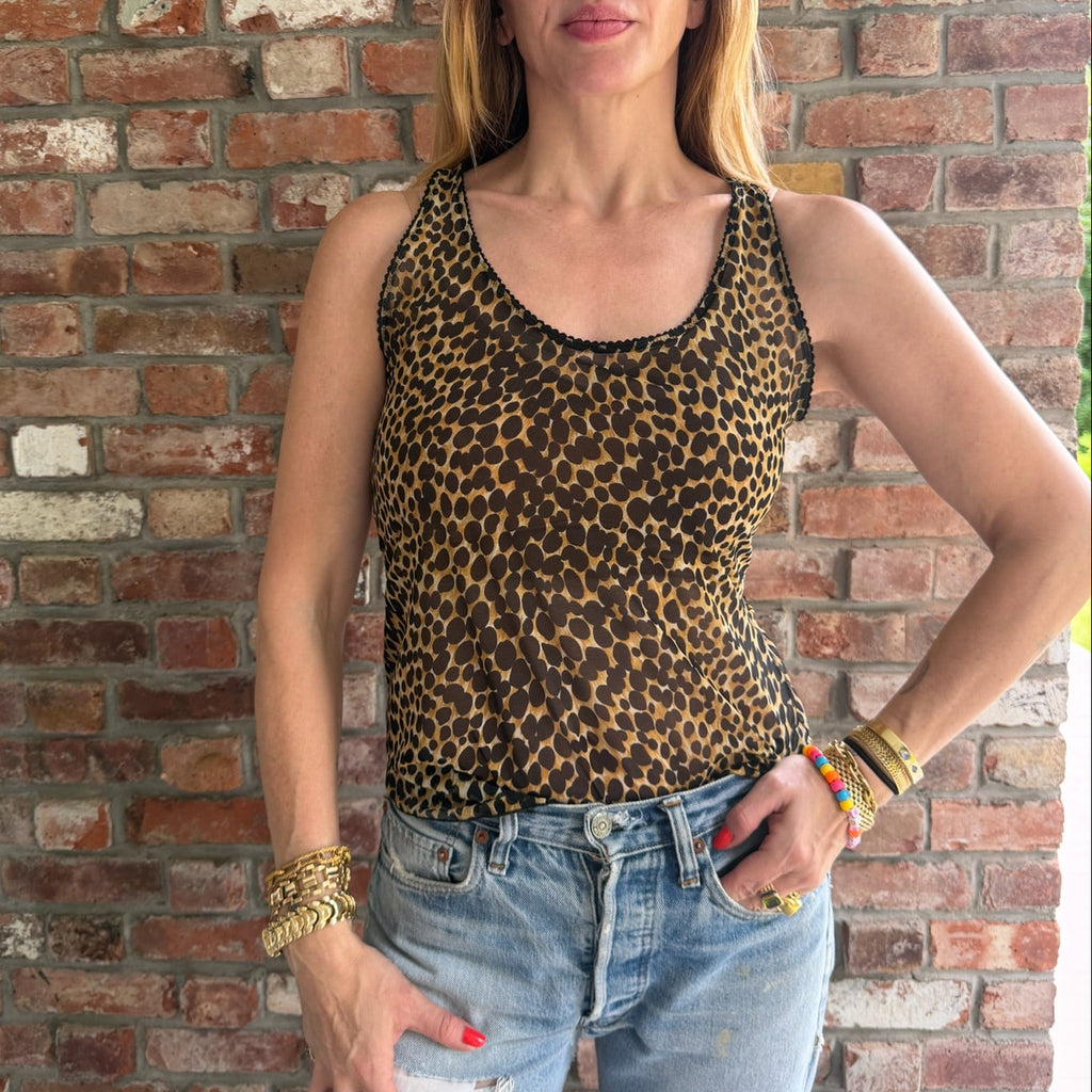 1990s Dolce & Gabbana Leopard Print Mesh Tank Top