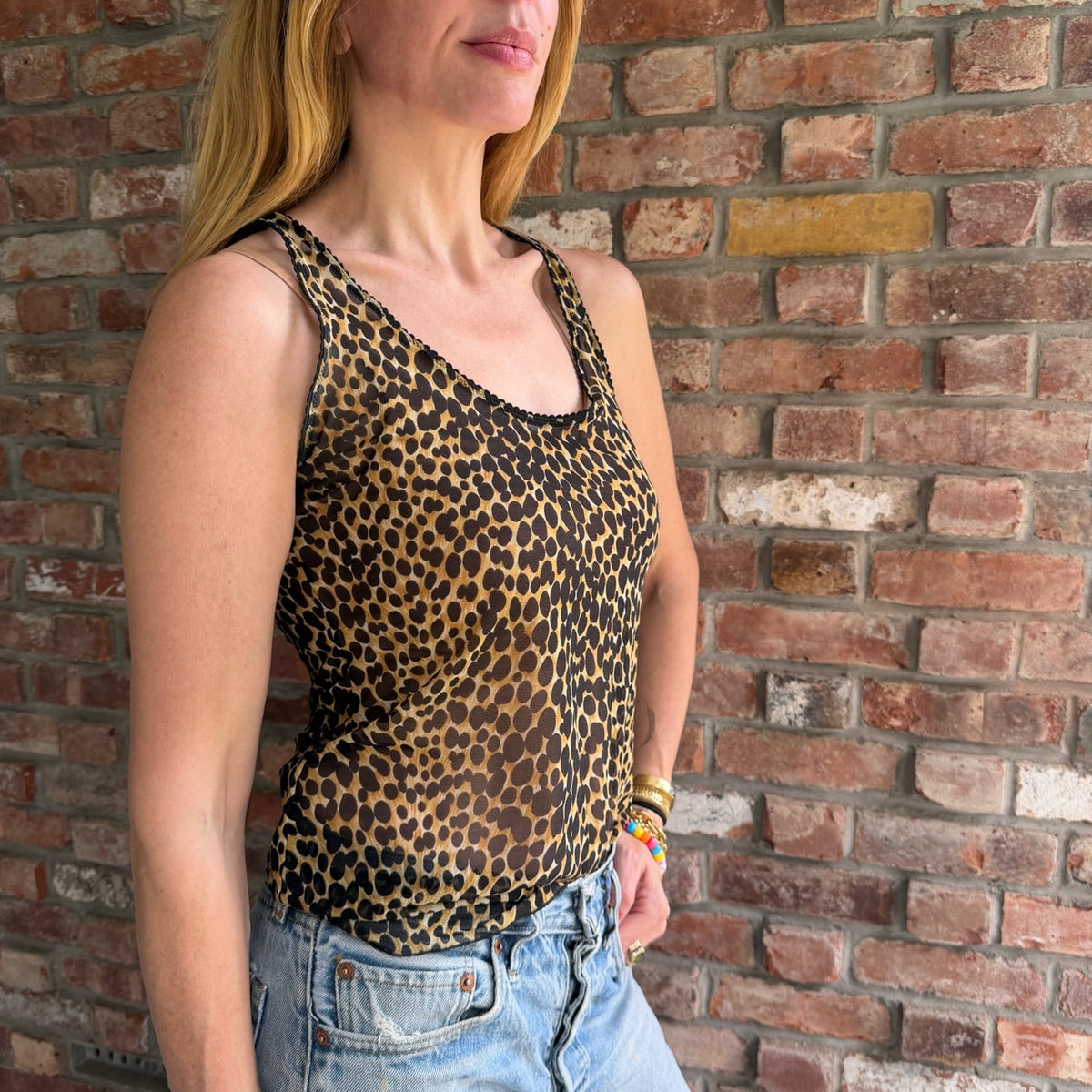 1990s Dolce & Gabbana Leopard Print Mesh Tank Top