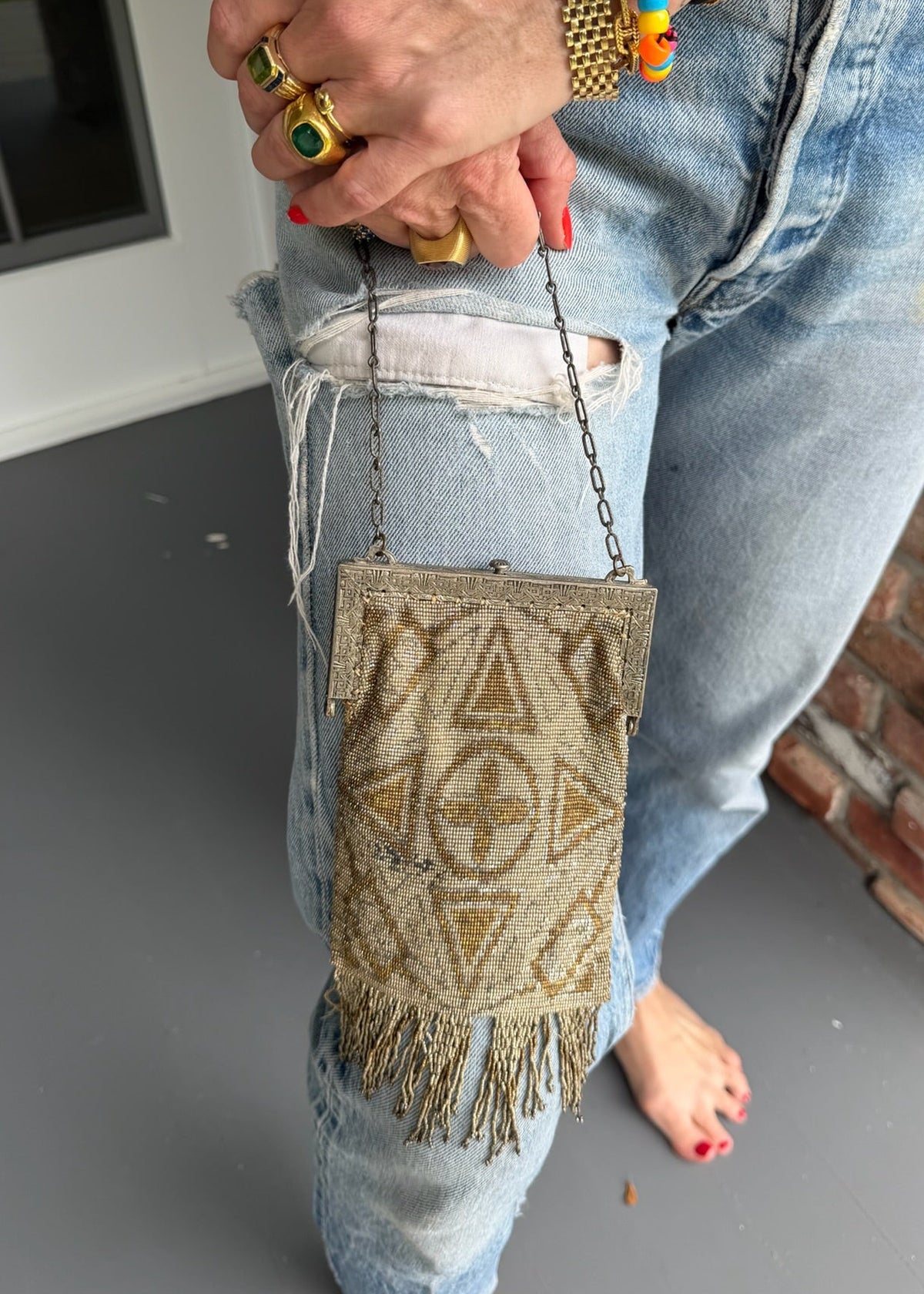 1920s Whiting & Davis Art Deco Beaded Fringe Purse