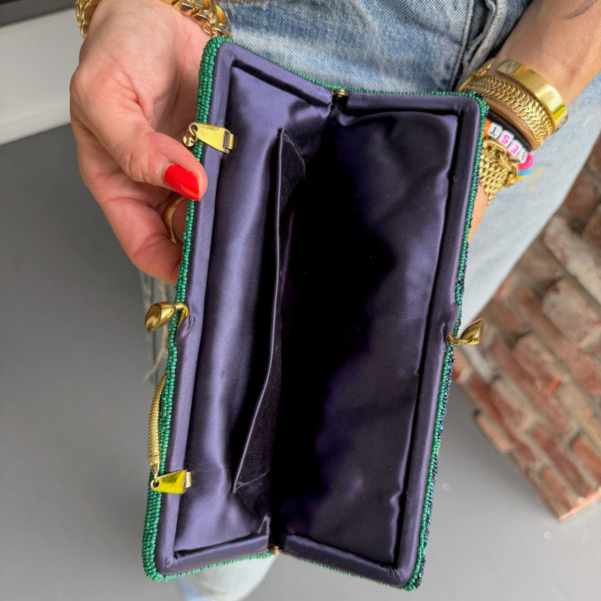1960s Green & Black Harlequin Beaded Evening Bag