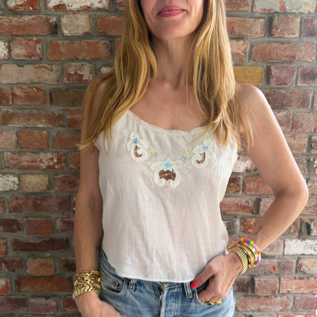 1930s Ivory Embroidered Lace Camisole Top