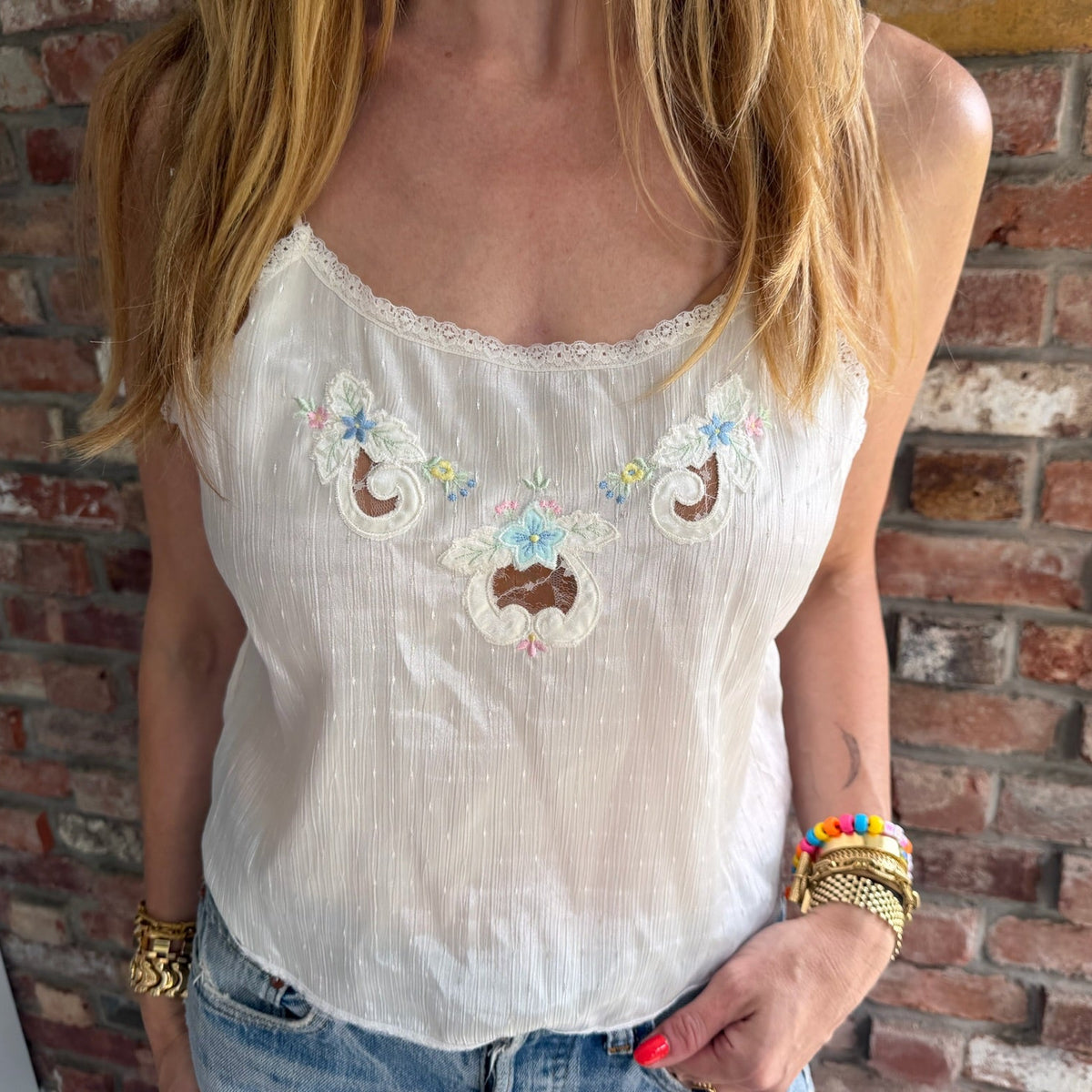 1930s Ivory Embroidered Lace Camisole Top