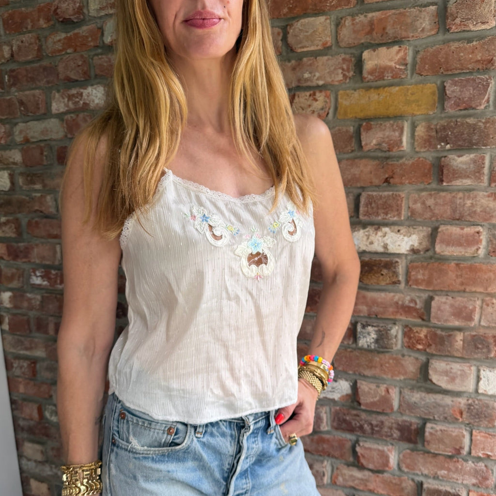 1930s Ivory Embroidered Lace Camisole Top