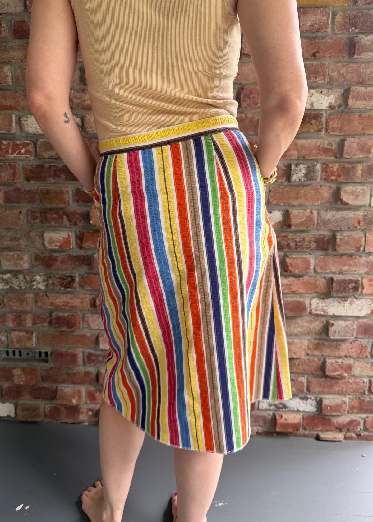 1960s Mod Rainbow Striped Button Front Midi Skirt