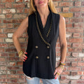 1980s Black Wool Gold Vest with Gold Piping