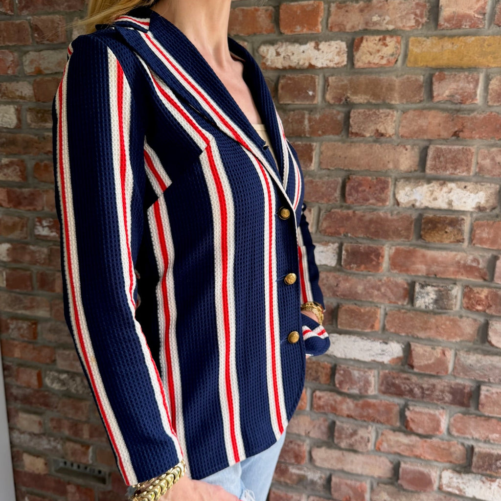 1970s - 1980s Red White Blue Striped Knit Blazer Jacket