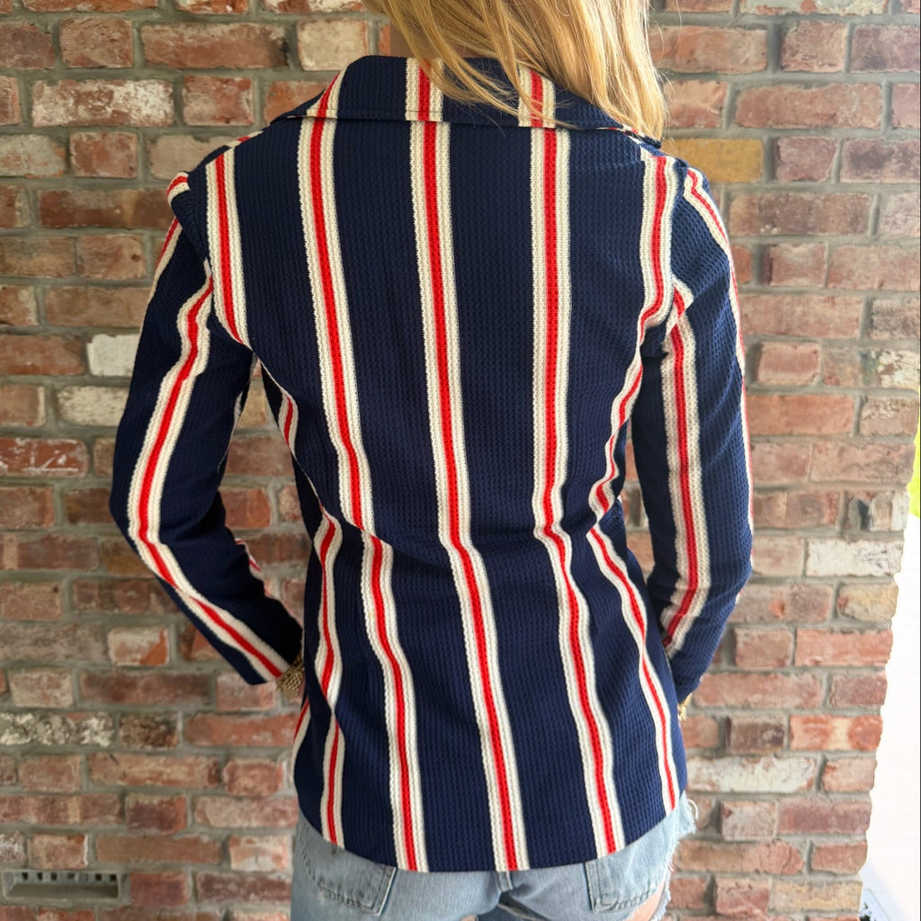 1970s - 1980s Red White Blue Striped Knit Blazer Jacket