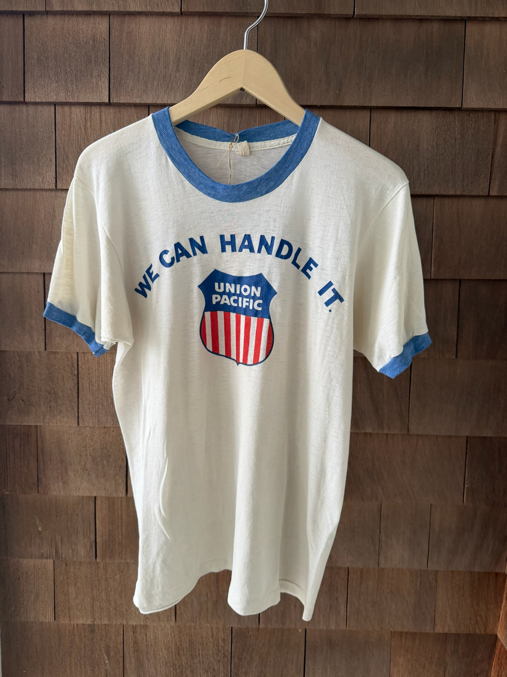 1982 Union Pacific Railroad Corporate Cup Ringer T-Shirt “We Can Handle It”