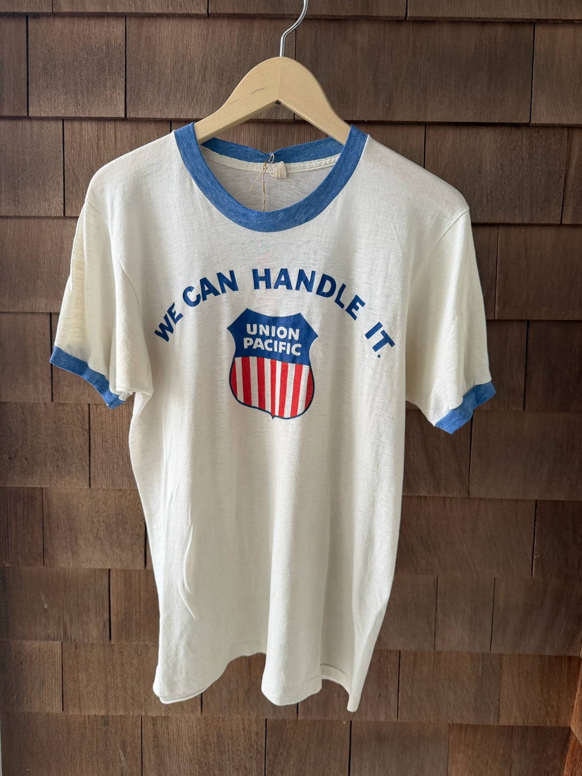 1982 Union Pacific Railroad Corporate Cup Ringer T-Shirt “We Can Handle It”