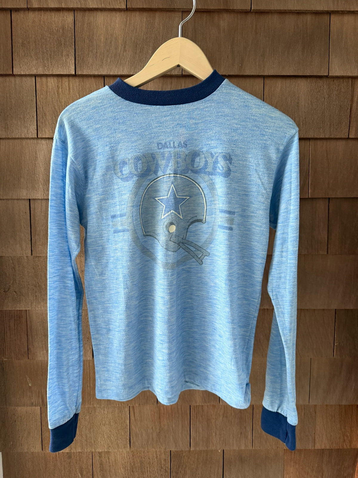 1970s - 1980s Dallas Cowboys Long Sleeve Heather Blue Ringer T-Shirt