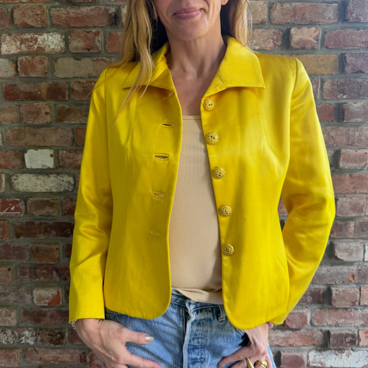 1980s Yves Saint Laurent Yellow Silk Blazer