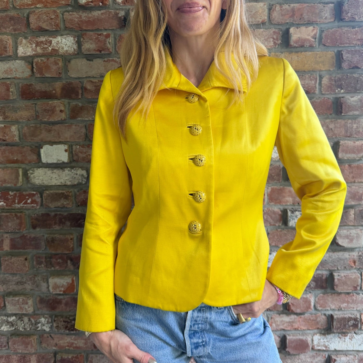 1980s Yves Saint Laurent Yellow Silk Blazer