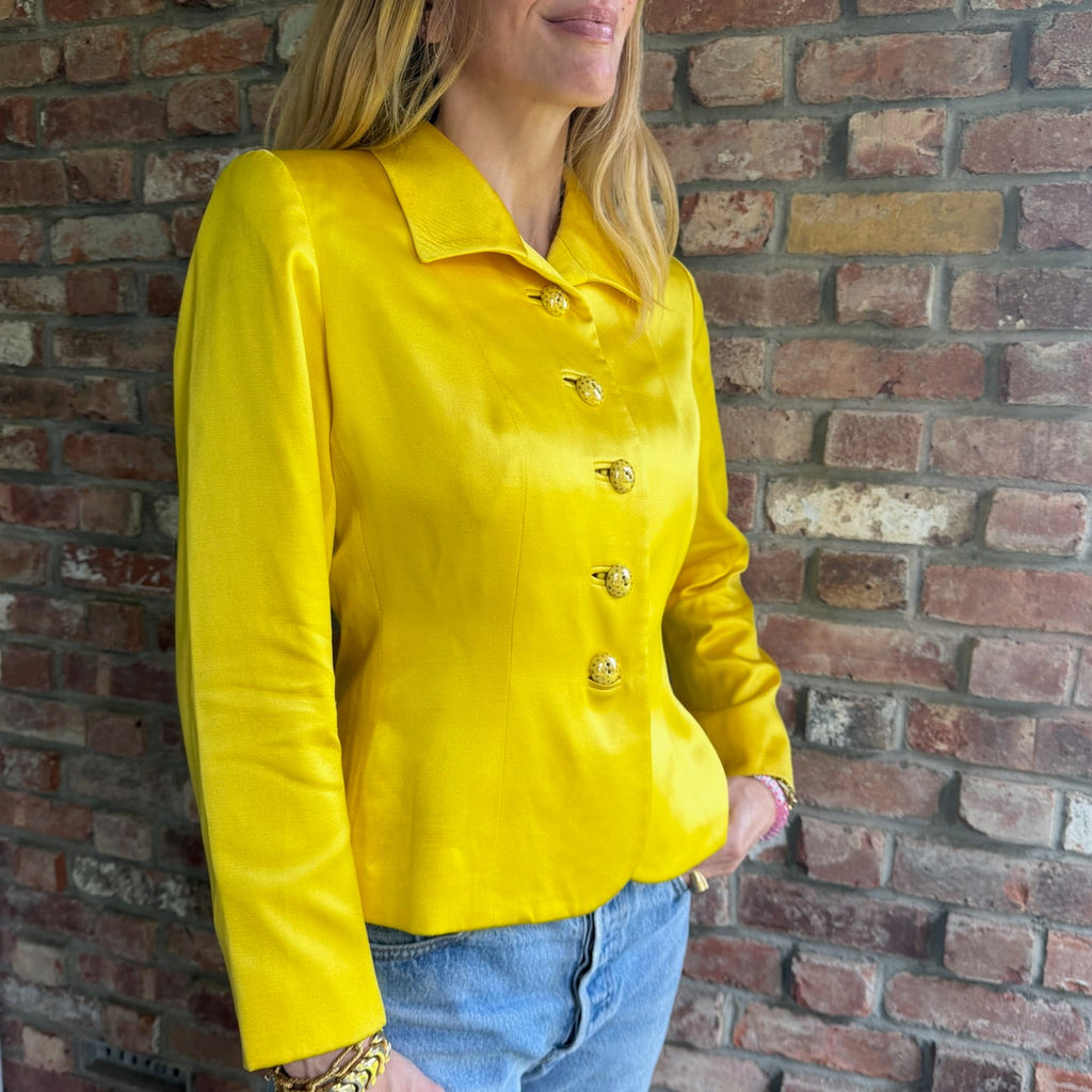 1980s Yves Saint Laurent Yellow Silk Blazer