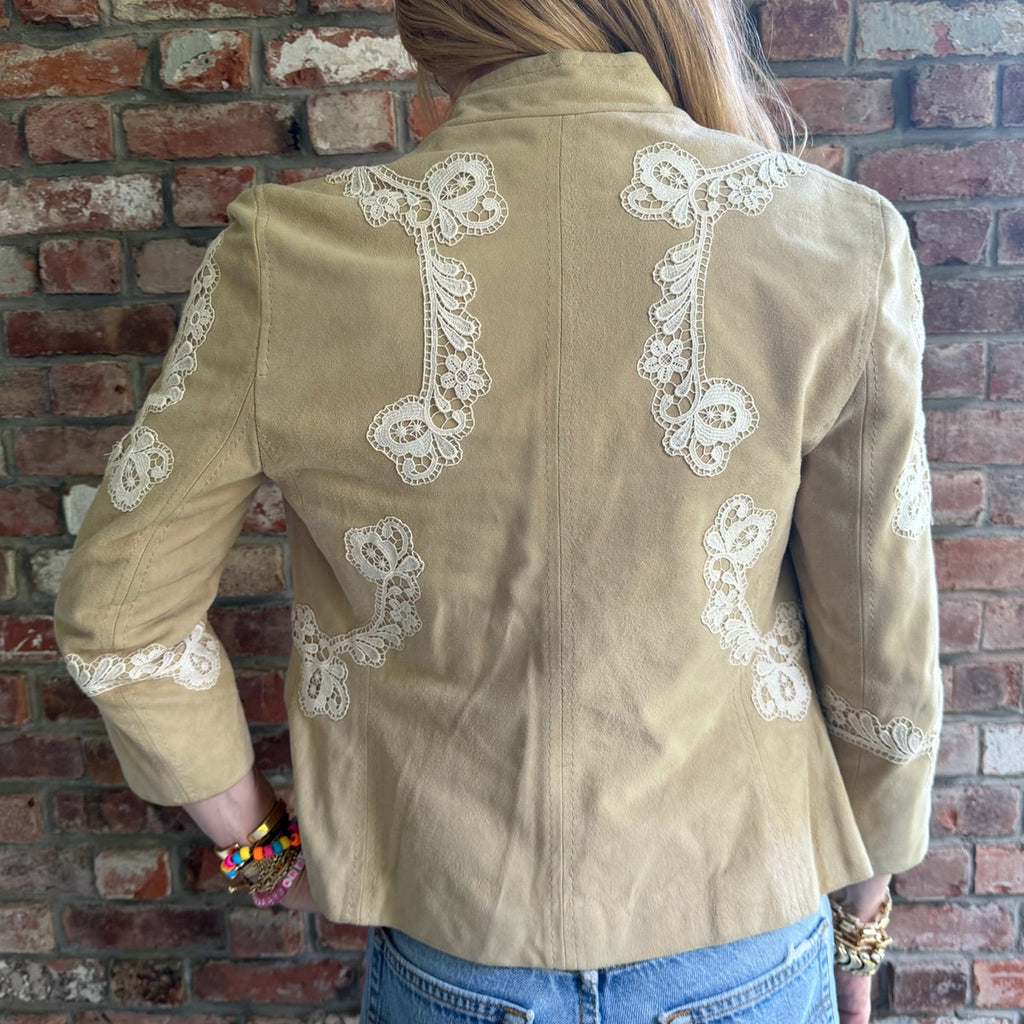 1990s - 2000s Dolce & Gabbana Goatskin Suede Lace Appliqué Jacket