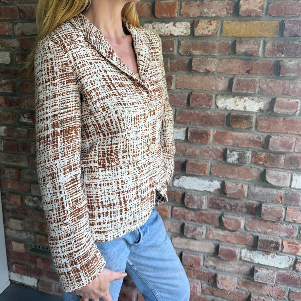 2011 (Resort) Prada Brown & Cream Textured Crosshatch Print Blazer