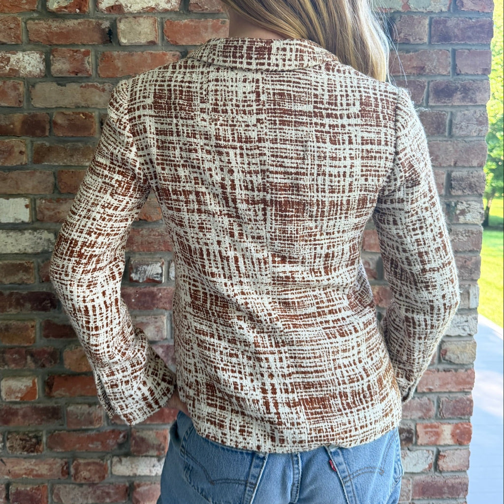 2011 (Resort) Prada Brown & Cream Textured Crosshatch Print Blazer