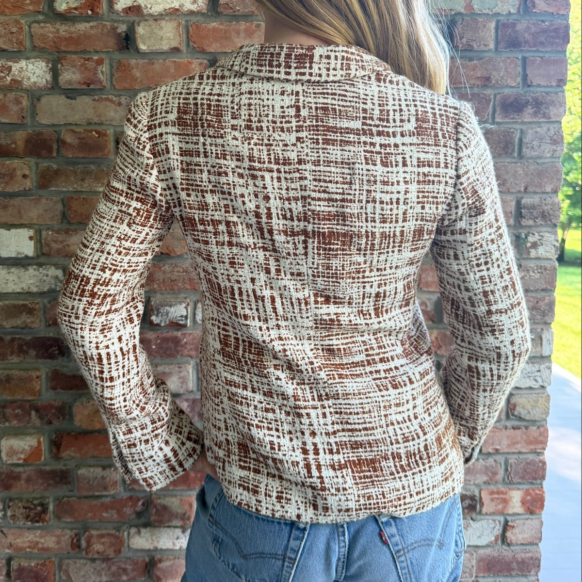2011 (Resort) Prada Brown & Cream Textured Crosshatch Print Blazer