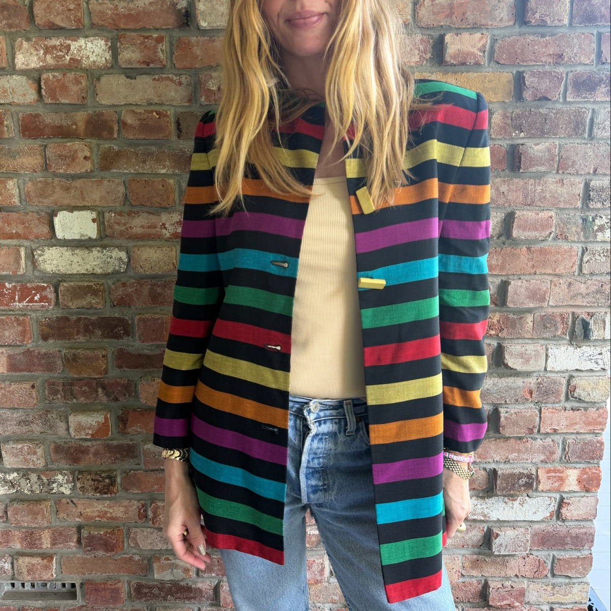 1980s - 1990s Christian Dior Multi-Color Striped Long Jacket